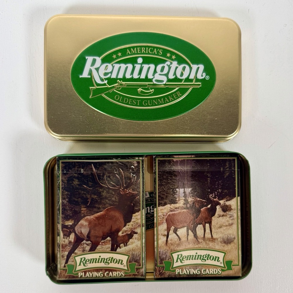 VTG Remington Playing Cards Tin Container Two Decks Made In USA 1998 Vintage